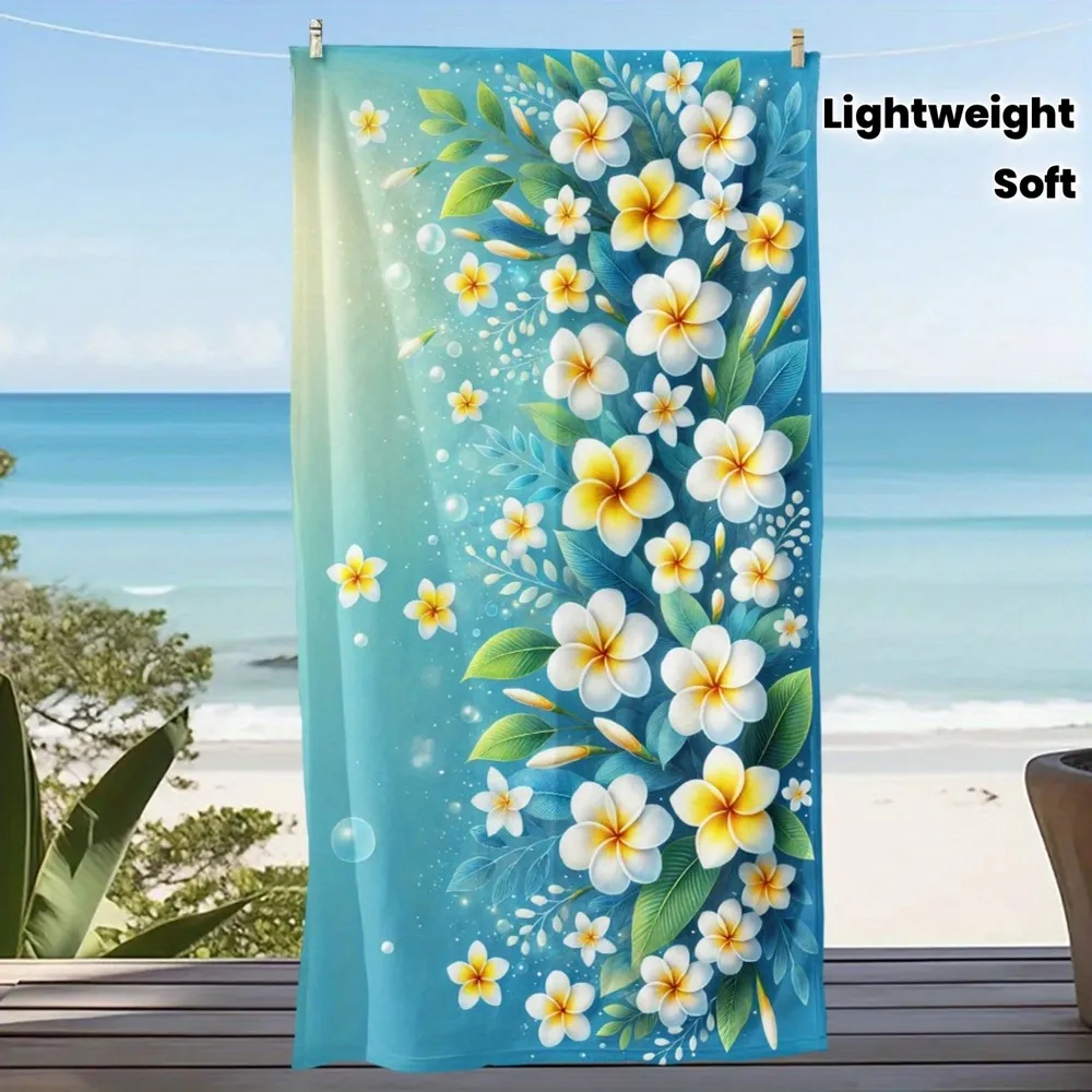 Tropical Frangipani Beach Towel Patterned Sunscreen And Windproof Suitable For Swimming Pool Camping Travel Blanket