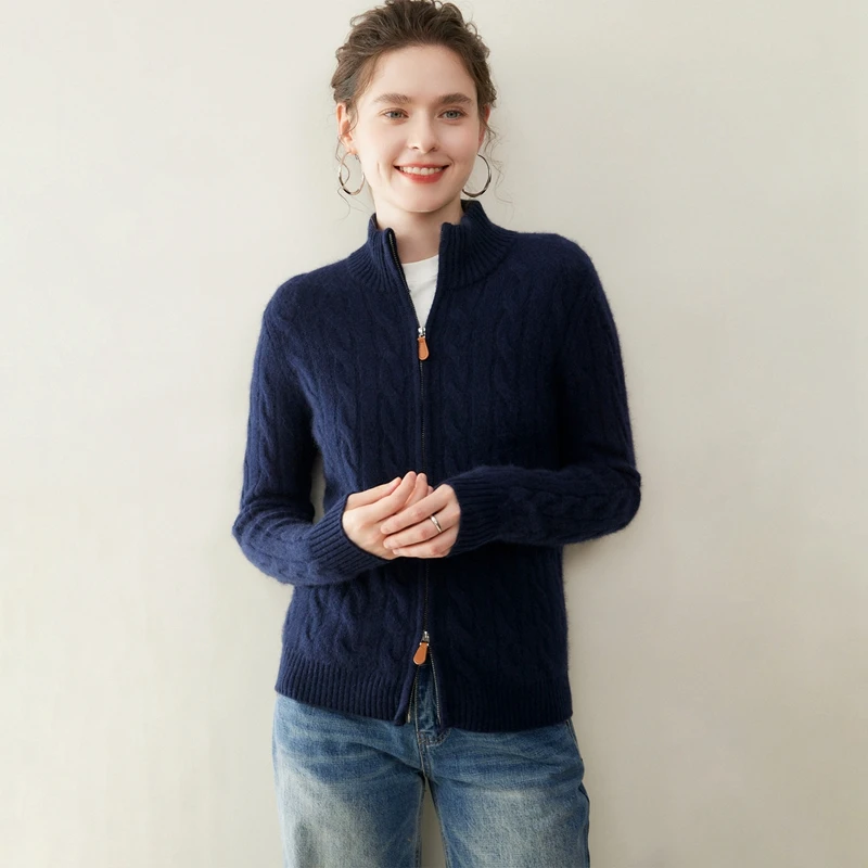 

MEELEX Elegant Autumn Winter Woman 100% Cashmere Sweater Casual Fashion Half High Neck Cardigan Tops Women Knitted Soft Clothes