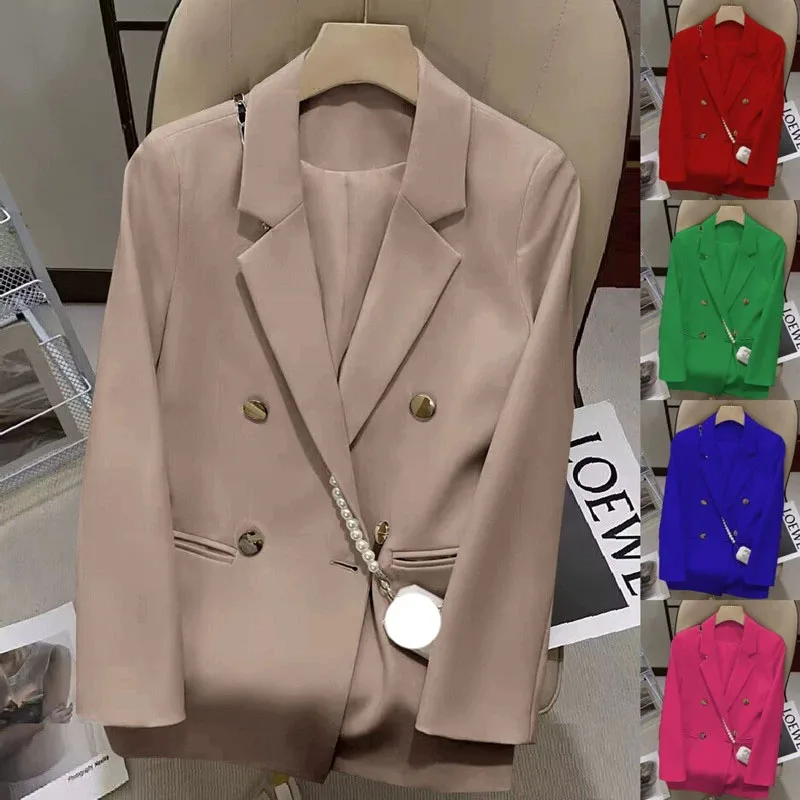 

Женский повседневный маленький пиджак 2026, новинка весны, двубортный пиджак с длинными рукавами, женский корейский простой свободный офисный пиджак