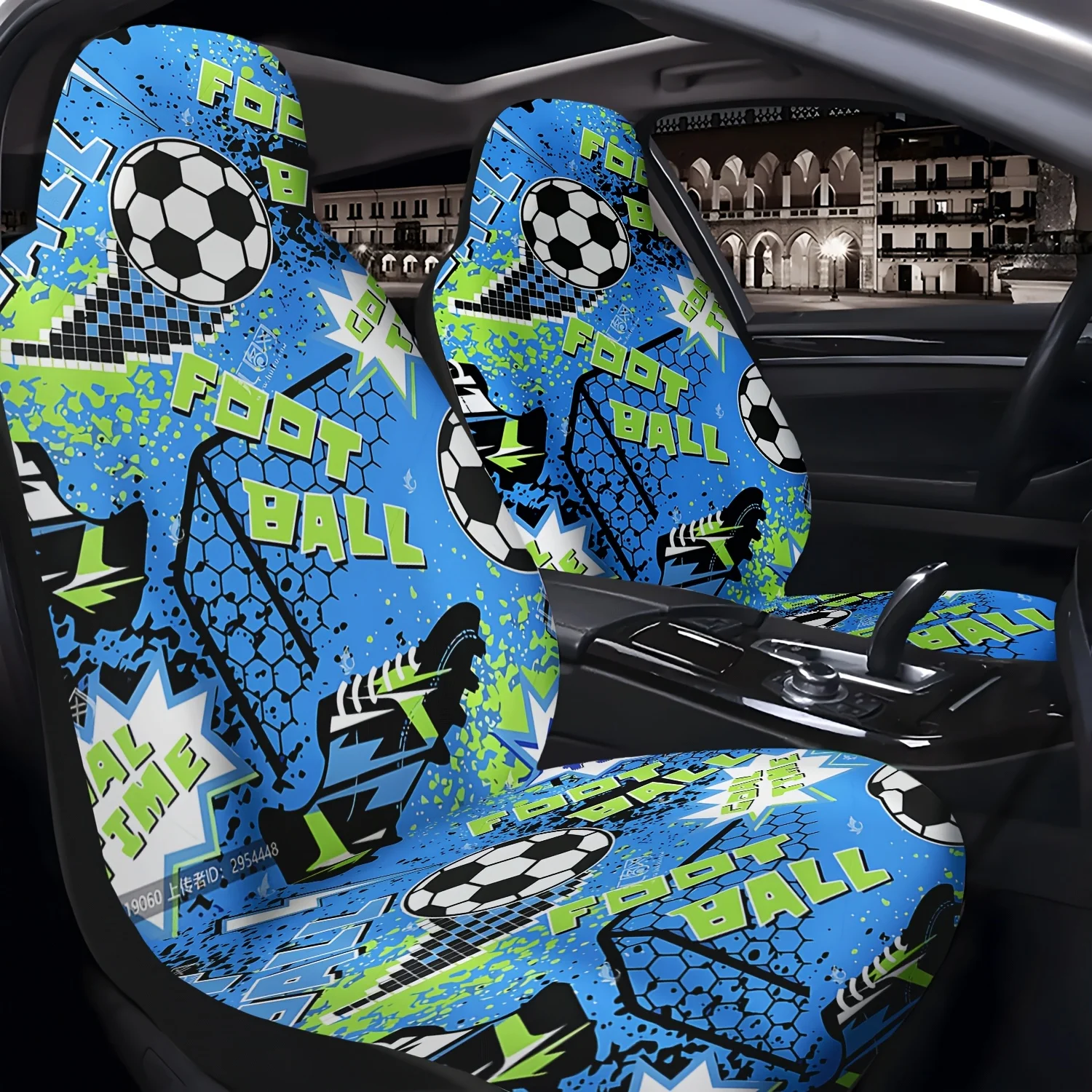 Set Of 2 Football-Themed Car Seat Covers, Cute Interior Additions For Cars, Front Seat Protectors Suitable For Cars, Trucks, Van