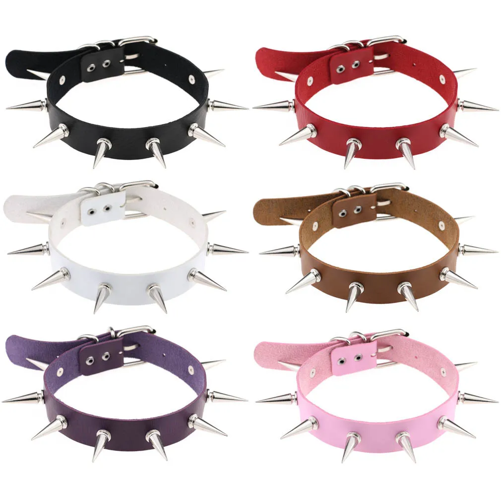 

Vintage Rivet Spikes Choker Necklace Pu Leather Collar For Men Women Rock Clavicle Chain Party Cool Rock Gothic Chokers