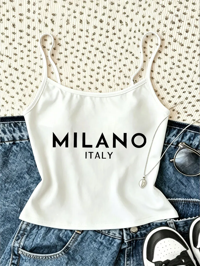 Fashion Milano Italy Letter Print Camisole Top Women Casual Crop Top Vest Spring Summer 90s New Arrival Women'S Tank Top
