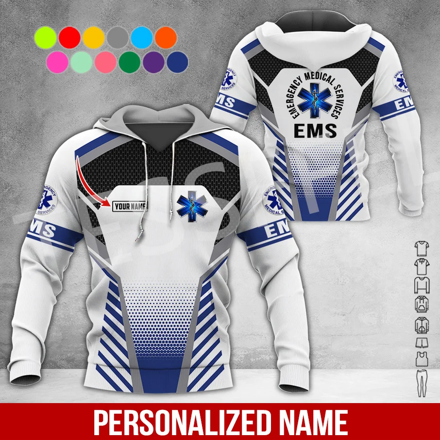 Custom Name Cosplay EMS EMT Medical Paramedic Worker Tattoo Tracksuit Vintage 3DPrint Pullover Harajuku Jacket Casual Hoodies 11