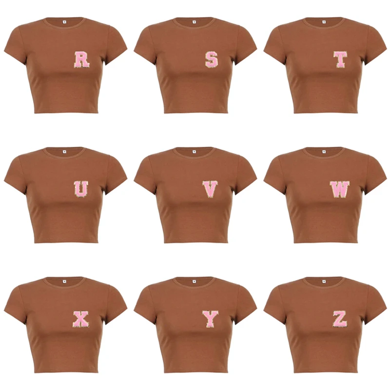 

Women's Brown Letter Decal T-shirt Ladies Casual T-shirt Short-sleeved Harajuku Tee Street Sexy Summer Slim Thin Tops Female Y2k