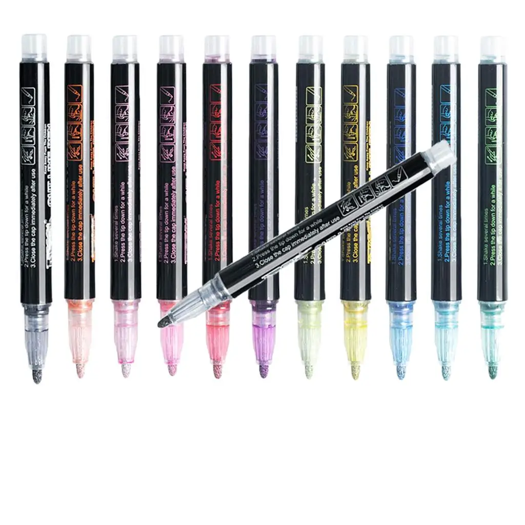 12Colors Glitter Double Line Pens Writing Drawing Graffiti Marker Pens DIY Craft