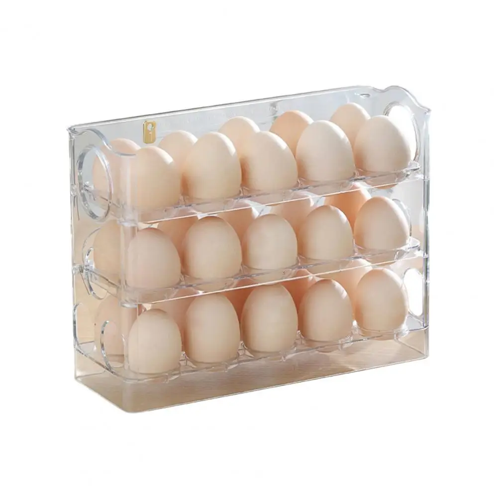 

Three-Tier Egg Organizer for Fridge Egg Keeper with Date Indicator Handle Egg Rack Holds 30 Eggs for Refrigerator