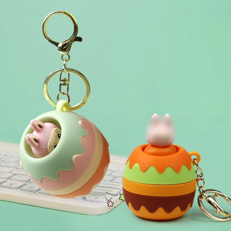 Schattig verstoppertje spel stress speelgoed sleutelhanger hanger tas decoratie cartoon konijntje beer knijp zacht fidget creatief cadeau