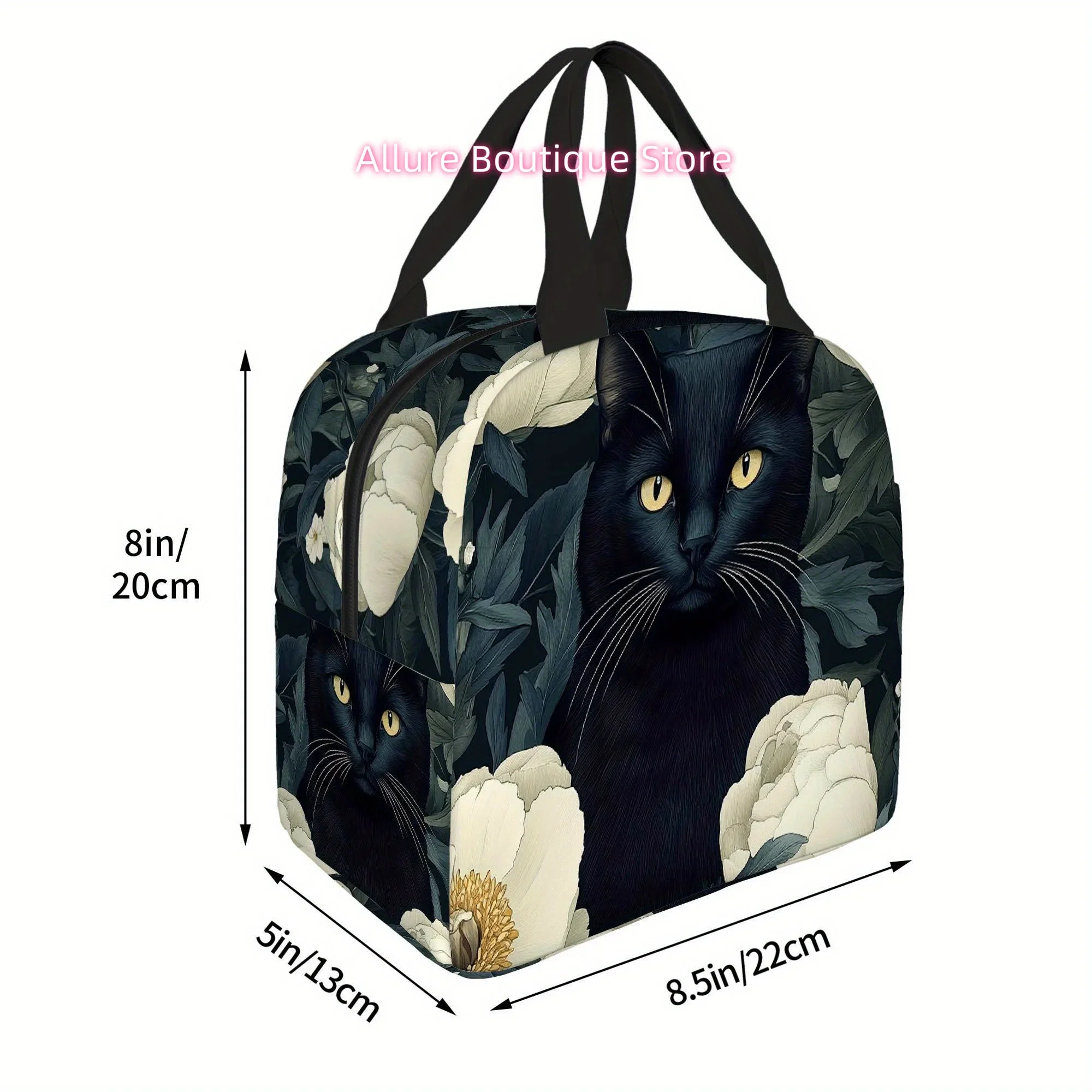 1pc, a Black Cat Encircled by White Blossoms. A Printed Thermal Bag That Is Insulated And Not for Food Contact, Ideal for Home,