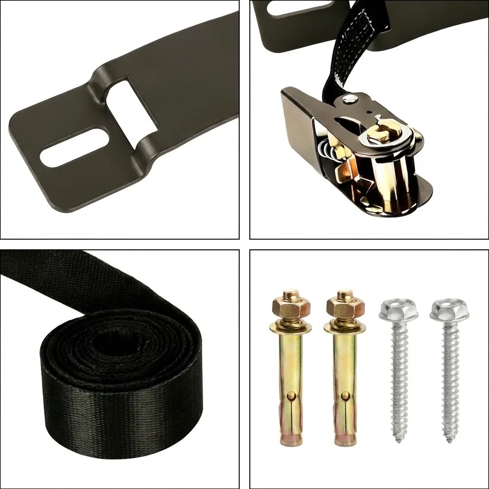Propane Tank Wall Mount Holder Steel Bracket with 6.56ft Adjustable Ratchet Strap for BBQ Grills Heaters Generators