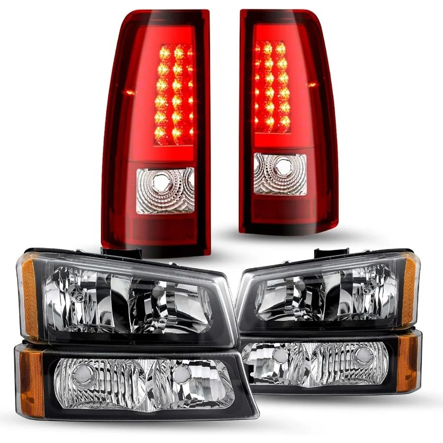 

Headlight & LED Tail Light Assembly Fit for 2003-2006 Chevy Silverado 1500 2500 3500 HD / 03 04 05 06 Avalanche with Bumper Ligh