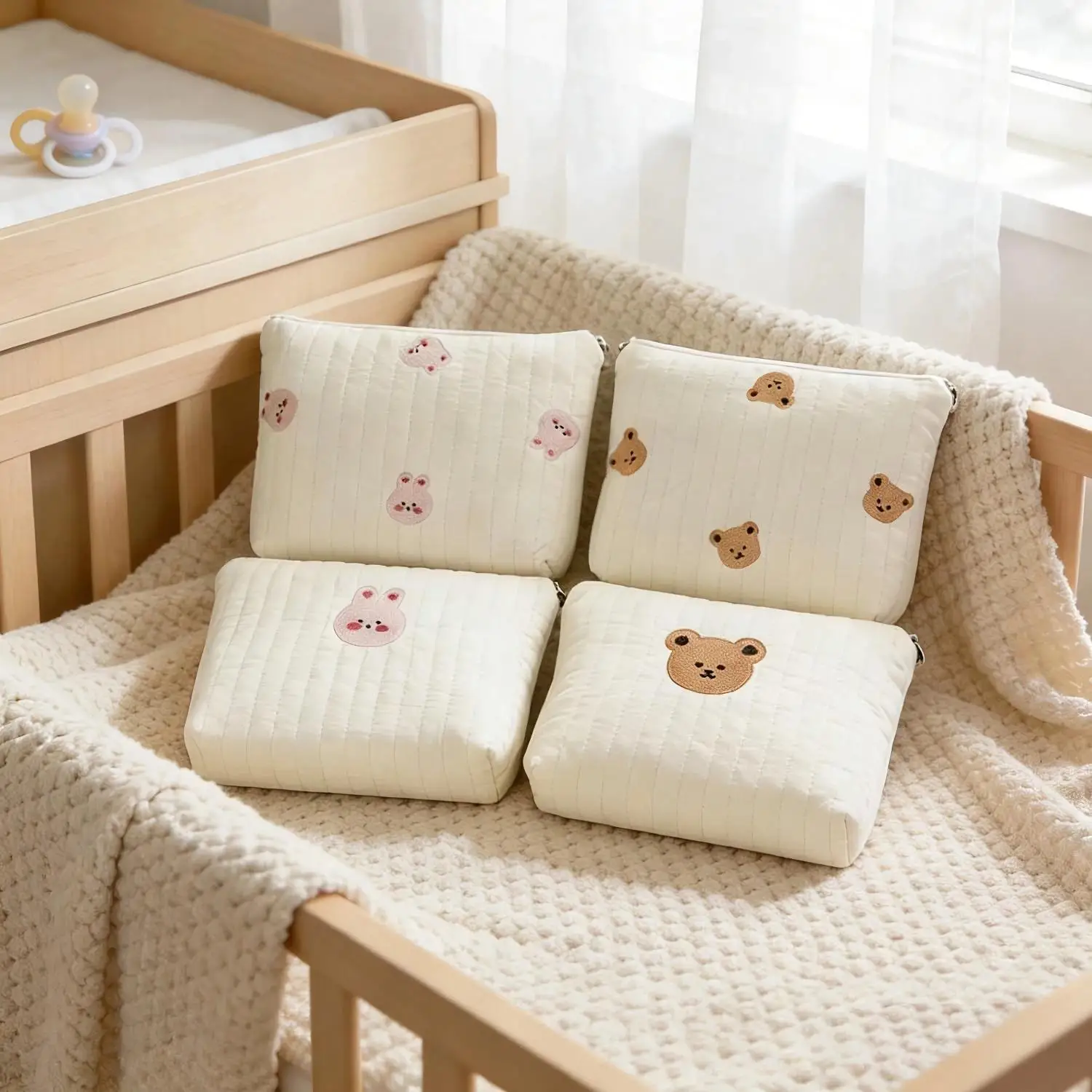 Bear Embroidery Baby Diaper Bag Stroller Hanging Bag Small Mommy Nappy Diapers Storage Bag Baby Organizer Women Cluth