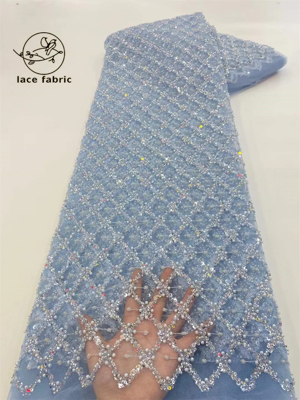 

Sky Blue African Sequins Lace Fabric 2026 High Quality Beads Lace French Nigerian Lace Fabric For Sewing Dresses Wedding Party