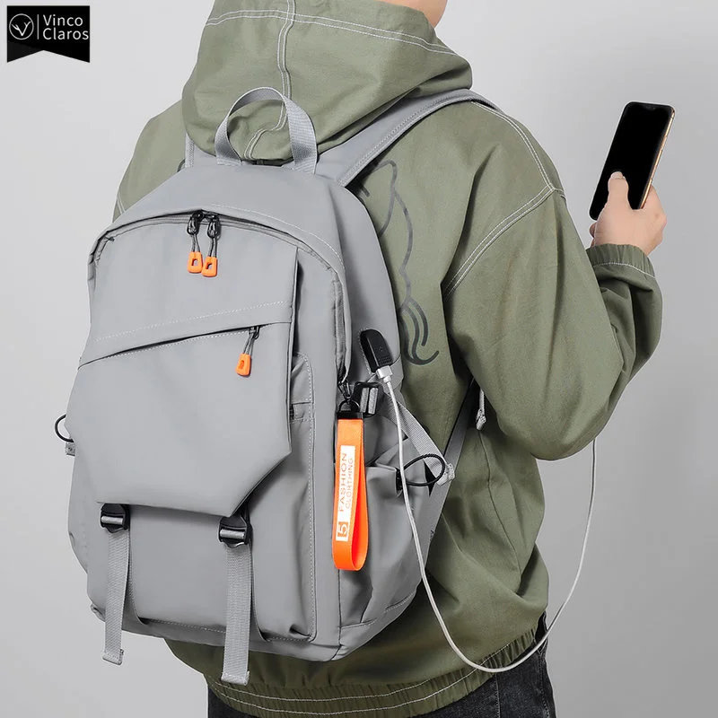 

VC Men's Waterproof Backpack Simple Solid Urban Man USB s for Men Lightweight Commuter Laptop Trend School Bag