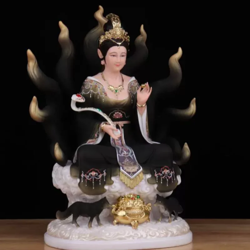 Traditional Chinese Resin Nine-Tailed Fox Deity Statue - Auspicious Feng Shui Decor Ornament for Shrine & Collection