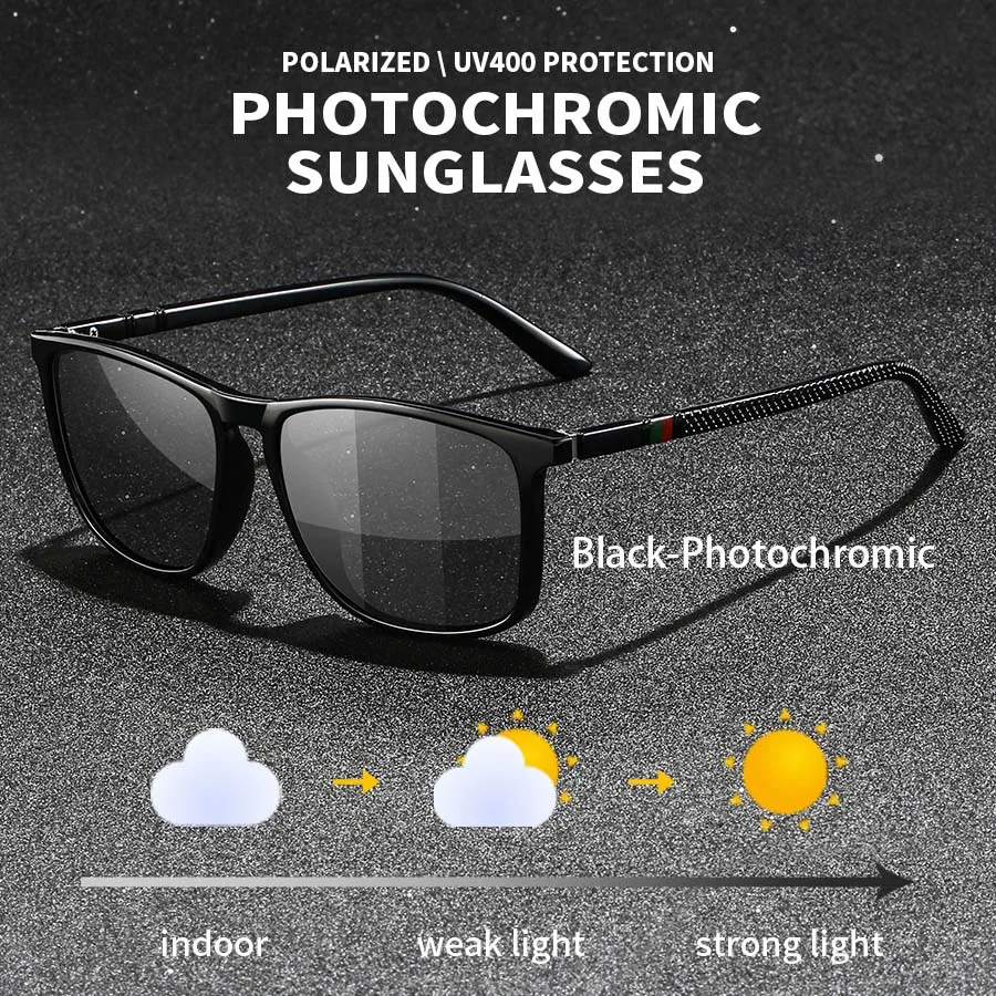 Modische Photochrome Polarisierte Sonnenbrille für Männer und Frauen Vintage Eckige Sonnenbrille Markendesigner Fahr- und Angelbrille – Detail 1