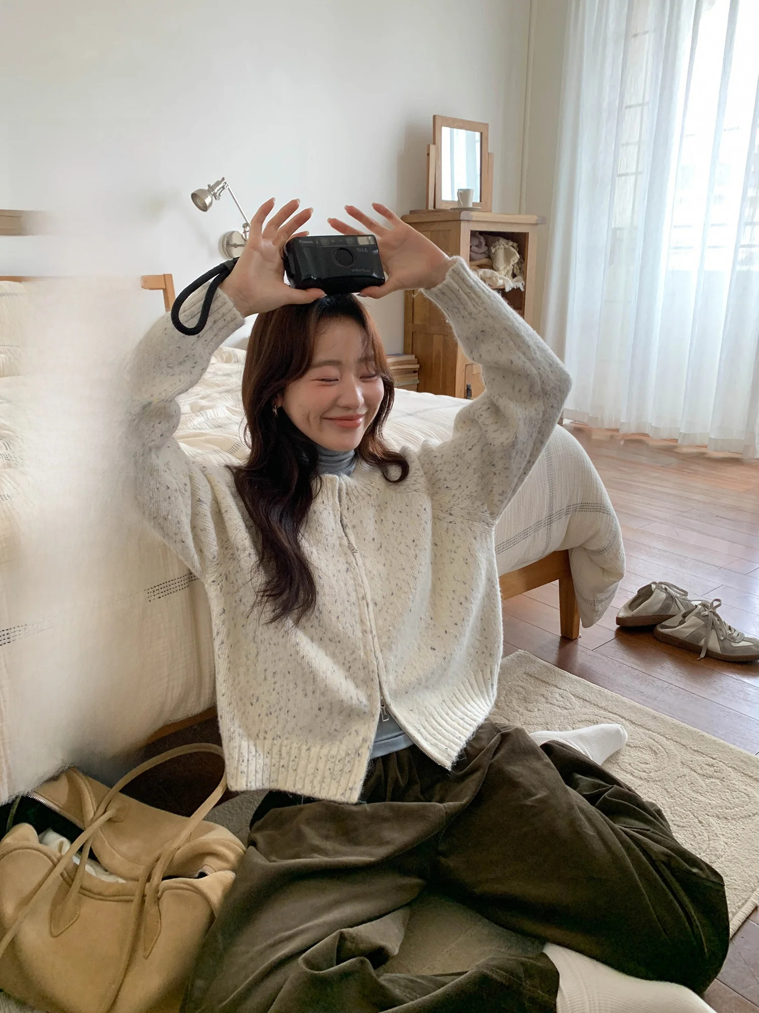 

Корейский утепленный вязаный свитер-пальто с двойной молнией для женщин, весна-зима, новая модная коллекция, смешанные бренды, интеллектуальный стиль