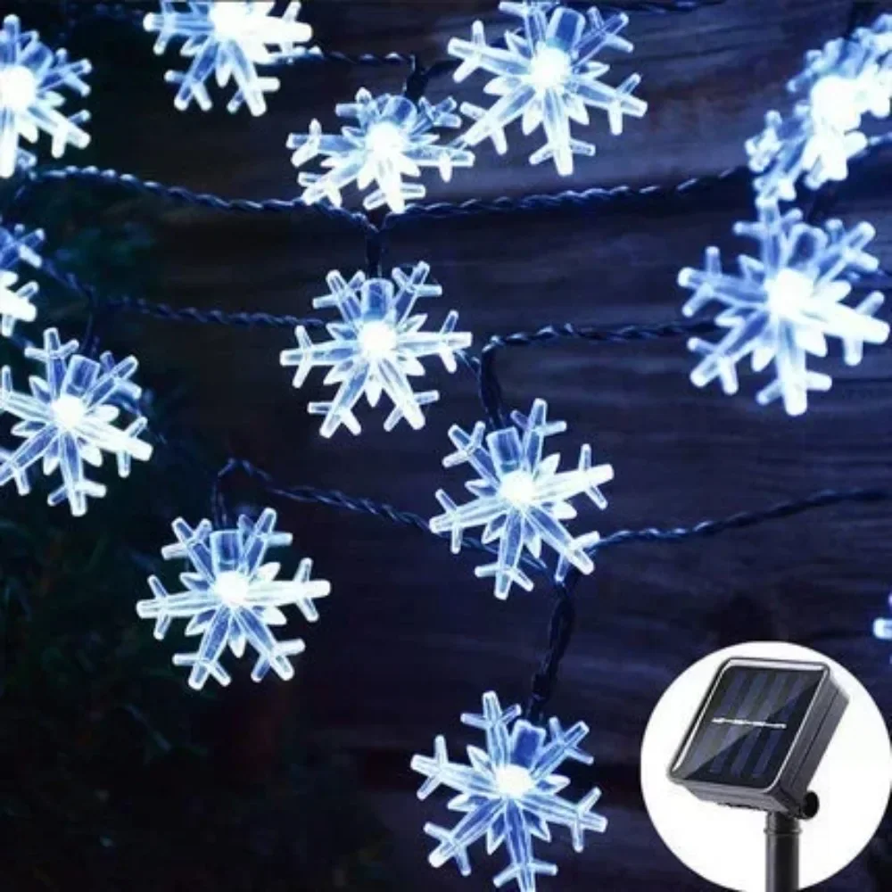 Fiocco di neve solare Lucine a LED Lampada natalizia Giardino esterno Decorazioni per albero di Natale Ghirlanda Decorazione per la casa della festa nuziale