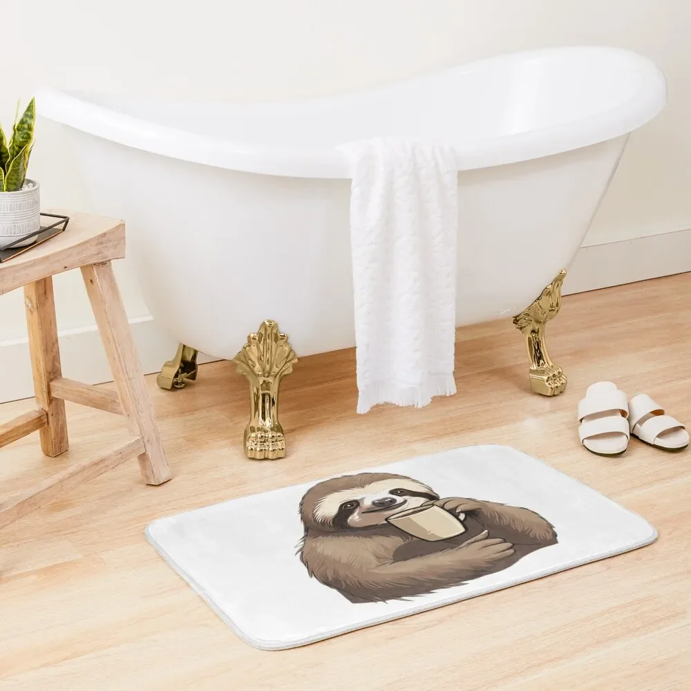 

Sloth drinking coffee Bath Mat Kitchen Anti-Slip Bathtub Carpet Carpet Carpet Floor Toilet Mat