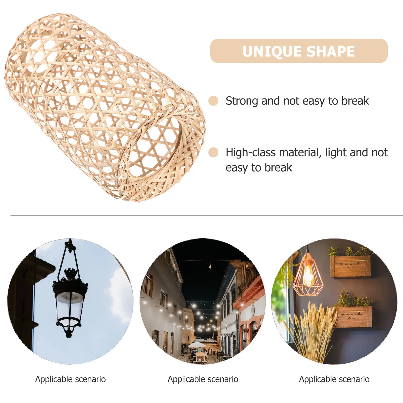 Handmade Bamboo Woven Lampshade Vintage Ceiling Light Cover Hanging Light Shade for Restaurant Home Bar Simple Lampshade
