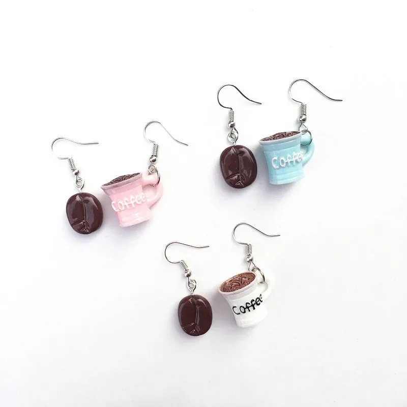 Cute DIY Mini Coffee Beans Resin Drop Earrings Yellow Pink Cups Dangle Earrings Jewelry Women Irregular Brincos Fashion Jewelry