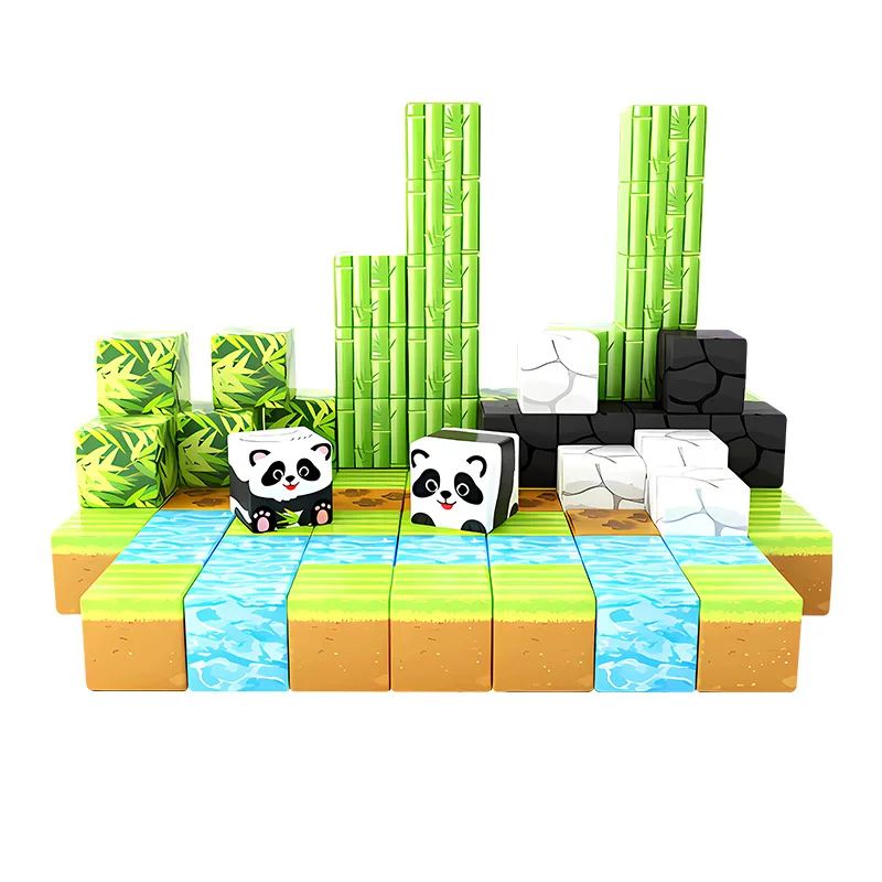 Mi mundo alrededor del cubo magnético, bloques de construcción magnéticos, rompecabezas, modelo de panda, juguetes educativos de construcción de ciencia para niños