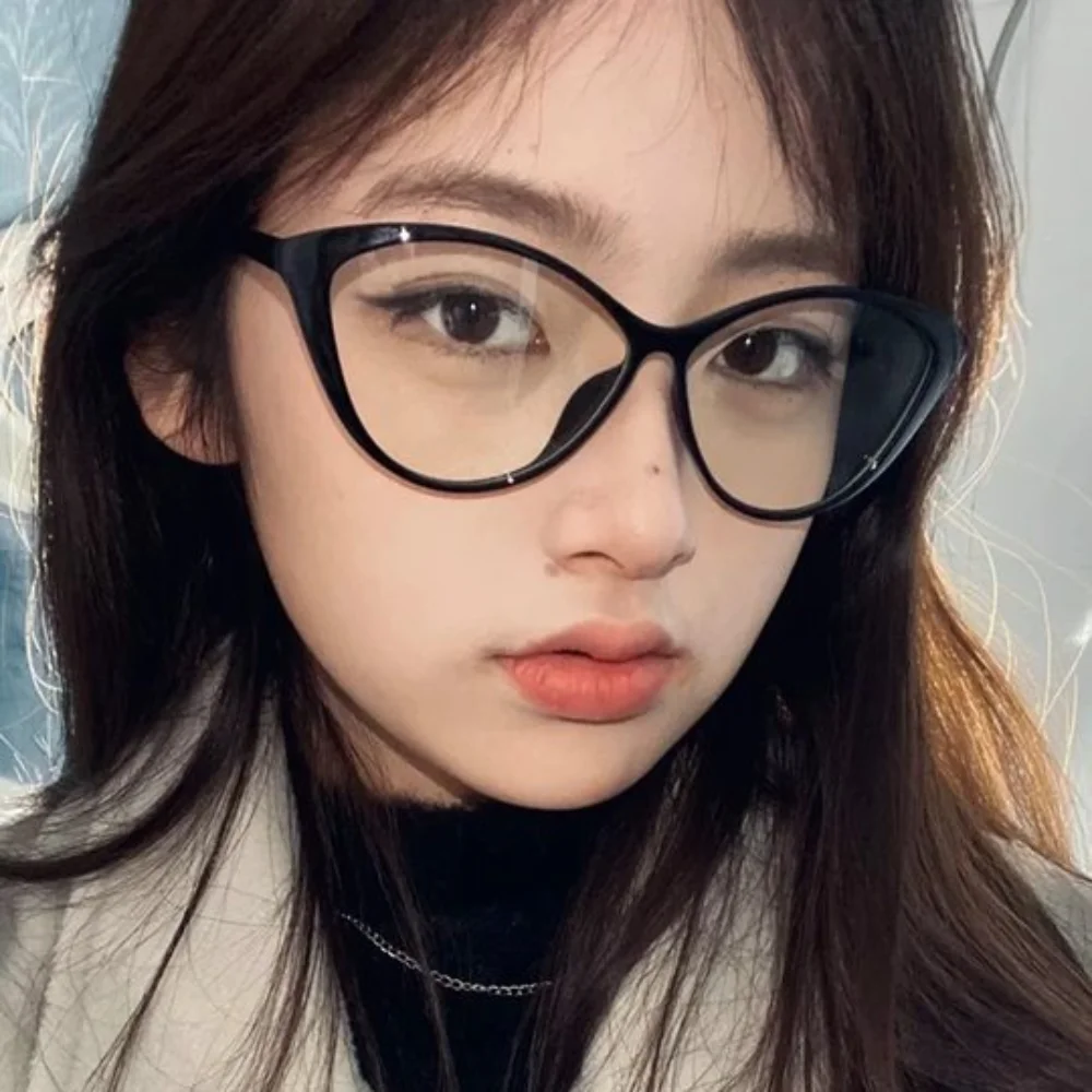 Spectacle Lens Power 0 To -400 Anti Blue-ray Nearsighted Glasses Cat Eye Frame Large Frame Computer Eyeglasses Lightweight