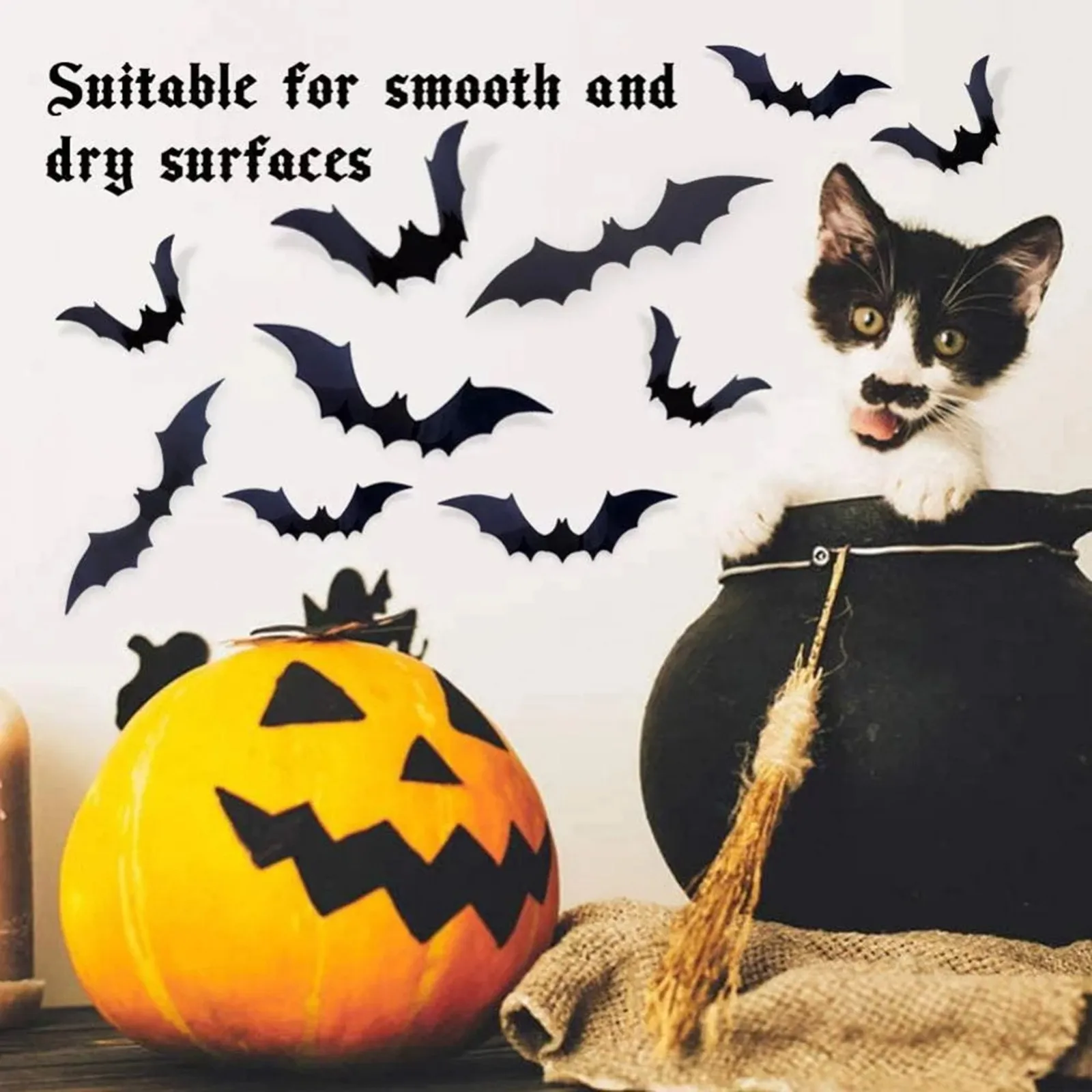 Black Bat Silhouette Halloween Wall Sticker Decor Spooky Flying Bats Party Decoration Supplies Indoor Outdoor Halloween 2026