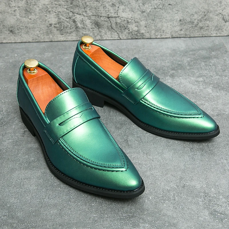 Italian Handmade Men's Leather Green Loafers Comfortable Slip-On Low Heel British Style High Quality Fashion Men's Dress Shoes