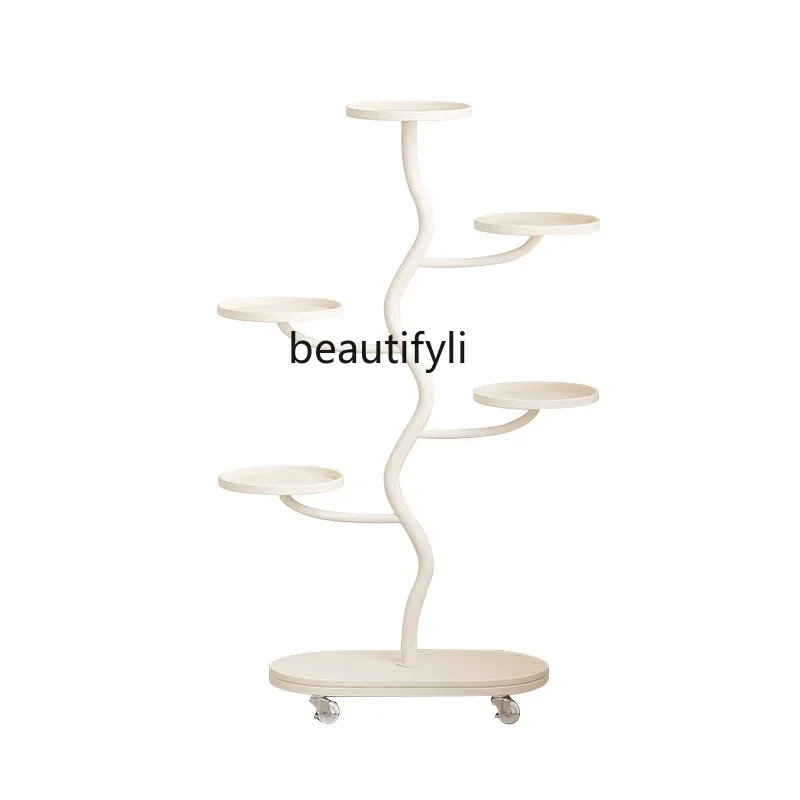 

new styleIron Flower Rack Storage Rack Balcony Flower Rack Living Room Floor Movable Ornaments ss 7304