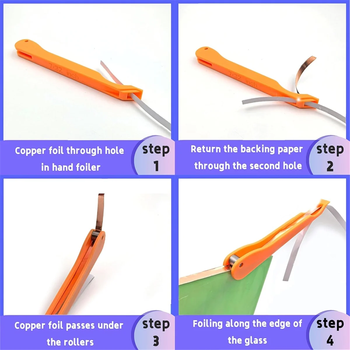 ABNJ 1set Copper Foil Hand Foiler for Stained Glass, 7/32Inch Hand Foiler Tool Kits,Stain Glass Tools and Supplies