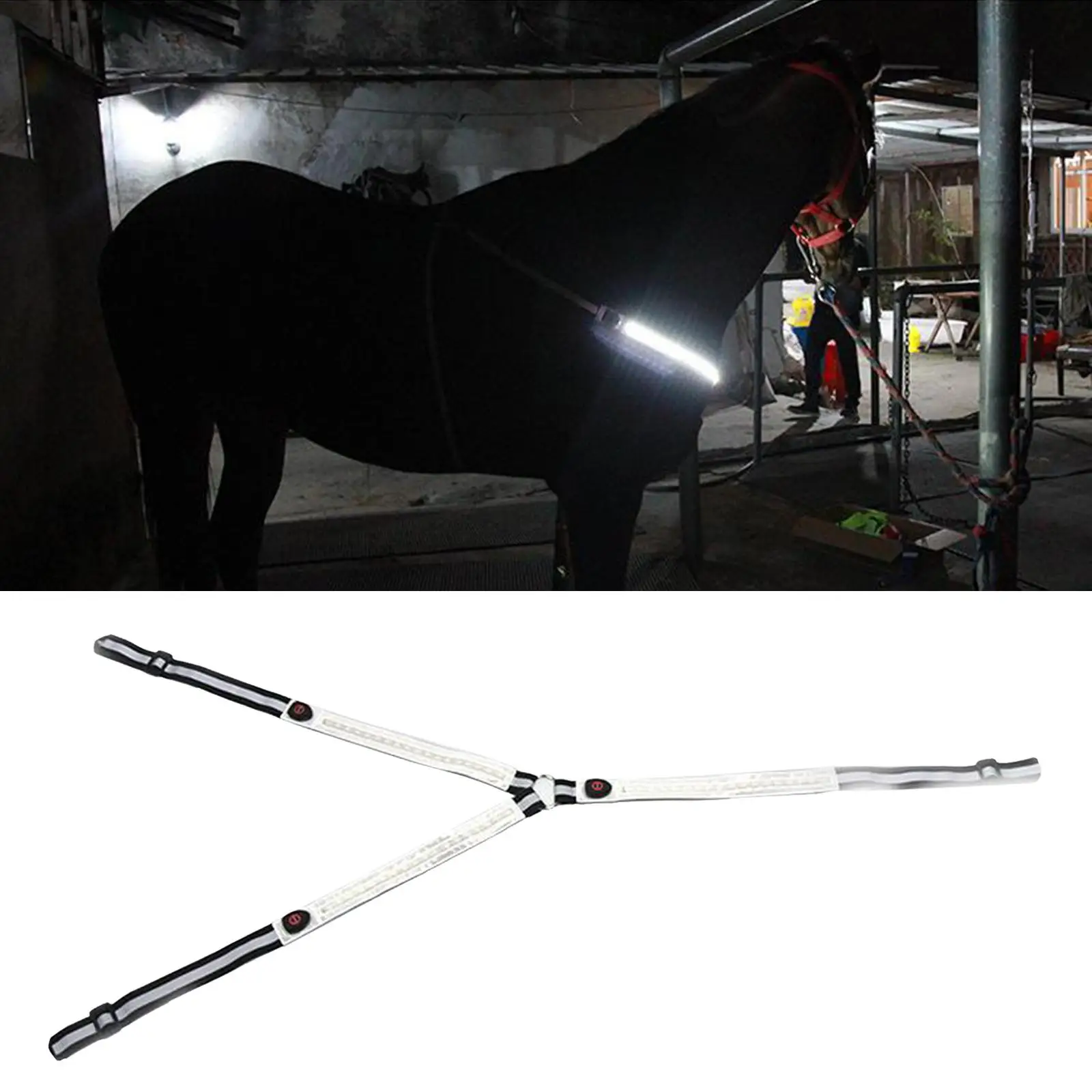 

USB Rechargeable Reflective Horse Breastplate Collar Adjustable Bridle Band for Safe Night Trail Riding