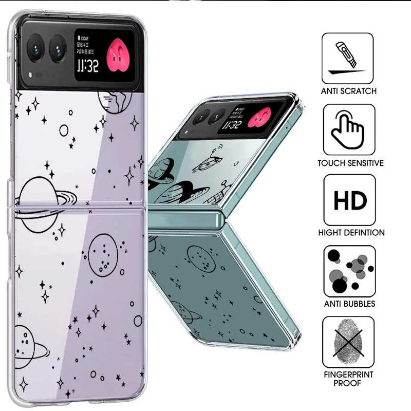 Planeta dos desenhos animados padrão caso transparente para motorola razr 50 40 ultra razr50 razr40 à prova de choque claro duro pc dobrável capa do telefone
