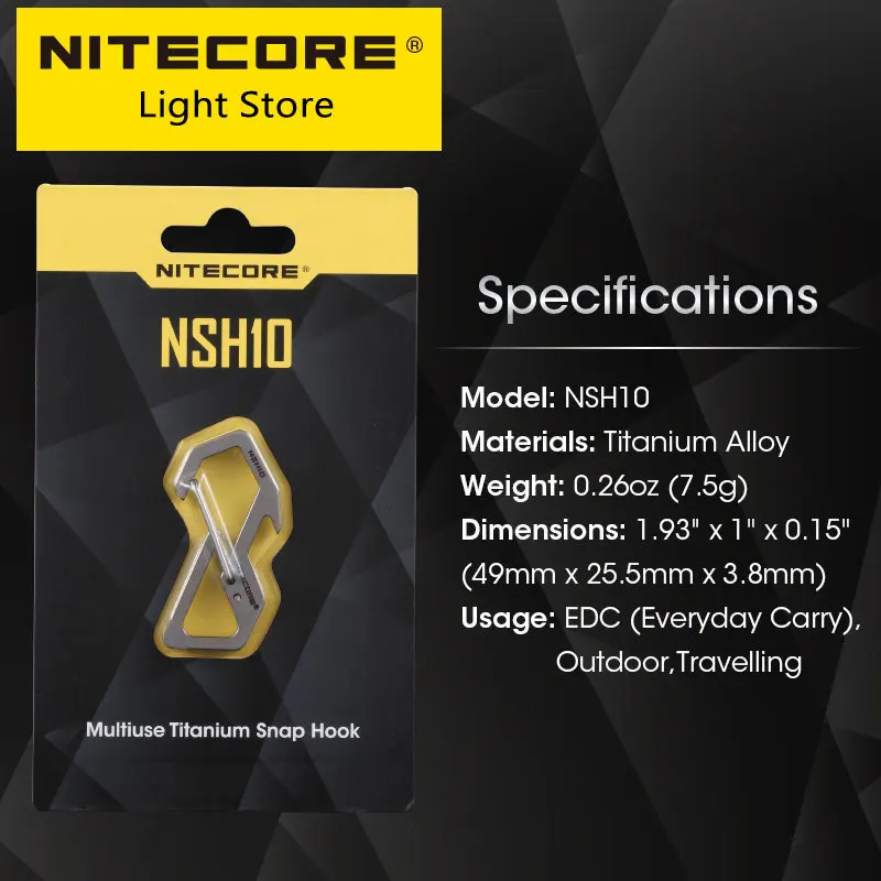 wholesale Nitecore NSH10 Multiuse Titanium Snap Hook 3 in 1 TC4 Bottle Opener Screwdriver Keychain Backpack EDC Hanging Tools