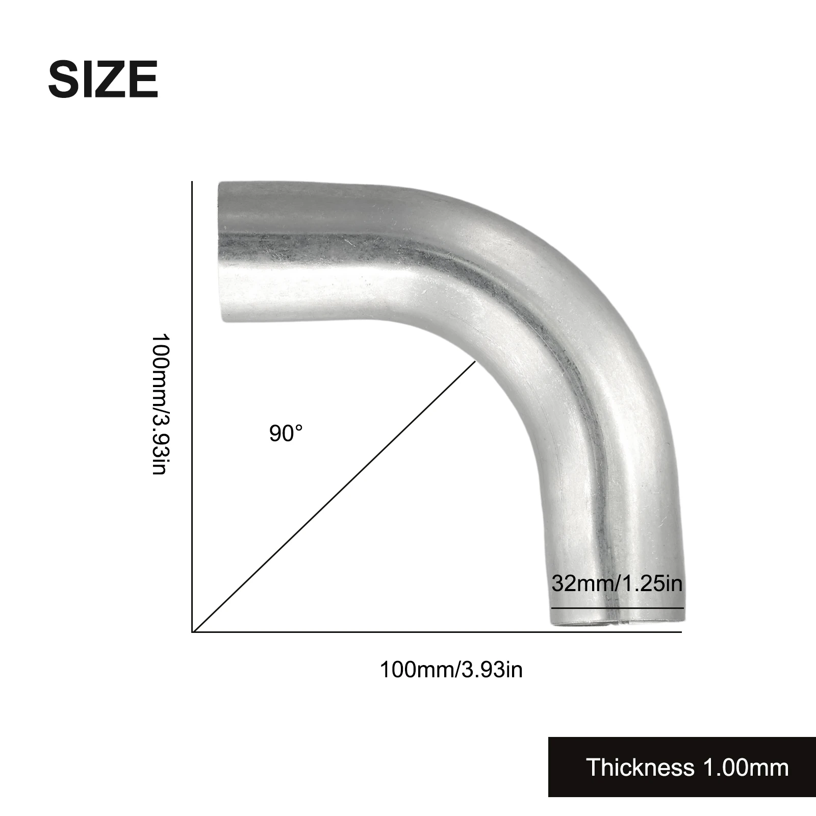 Stainless Steel for exhaust Elbow, 90 Degree Bend, Thin Pipe Construction, 32/38/51MM Outer Diameter, Optimal for exhaust