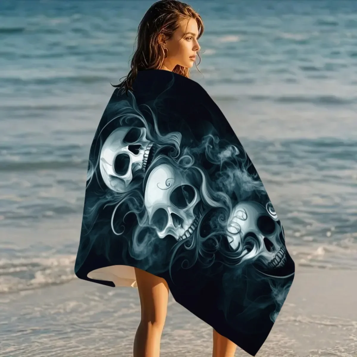 Skull Design Summer Beach Towel, Ultra-Fine Fiber Bath Towel, 1pc