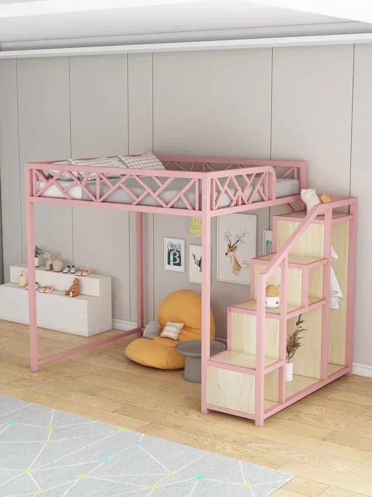 A  Wrought Iron Raised Bed Apartment Space Saving Simple Dorm Small Apartment Bed