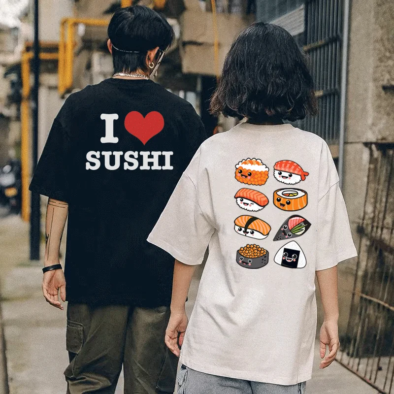 

Kawaii Neko Sushi Lover Shirt Japanese Delicious Food Anime T Shirt Graphic Cat Tshirt Cotton Soft Tee Tops Streetwear couple