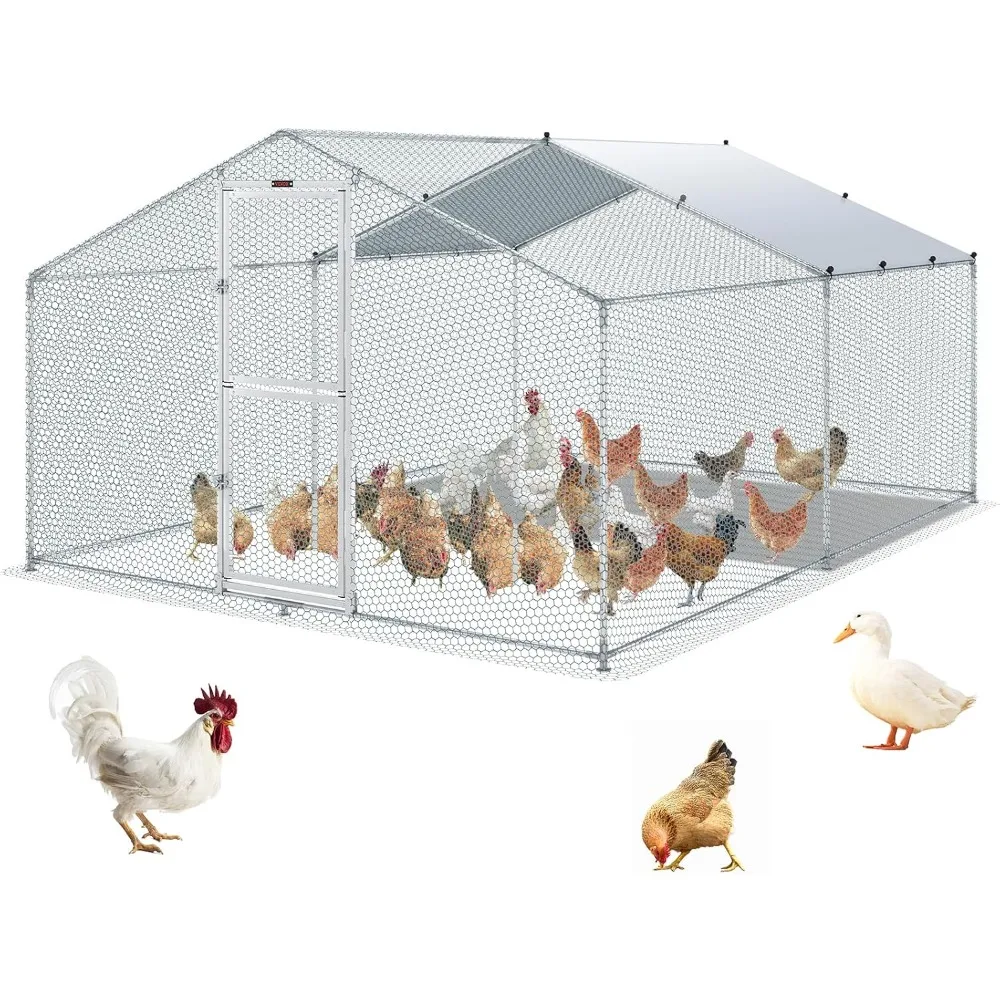 

Large Metal Chicken Coop with Run, Walkin Poultry Cage for Yard with Waterproof Cover, 13.1 x 9.8 x 6.4 ft Dome Roof