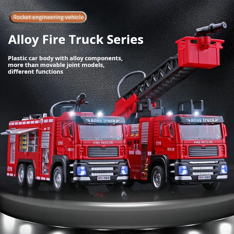 

1/32 Fire Engine Car Toy Model with Sound Light Ladder Fire Truck Wheel Pull Back Sprinkler Rescue Vehicle Boys Decoration Gifts