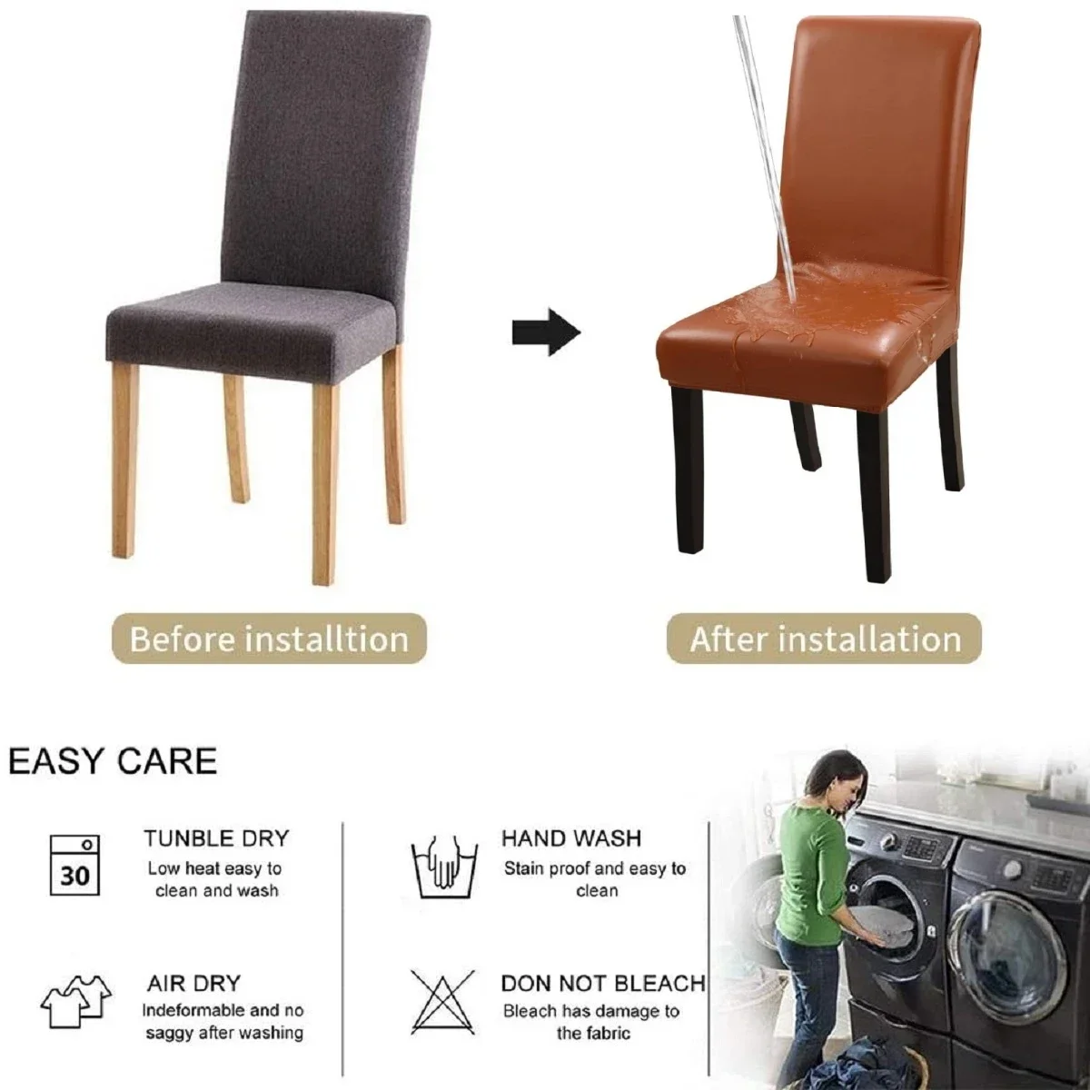 PU Leather Chair Covers Waterproof Dining Room Stretch Elastic Chair Seat Protector Home Decoration Chair Cover Wedding Party