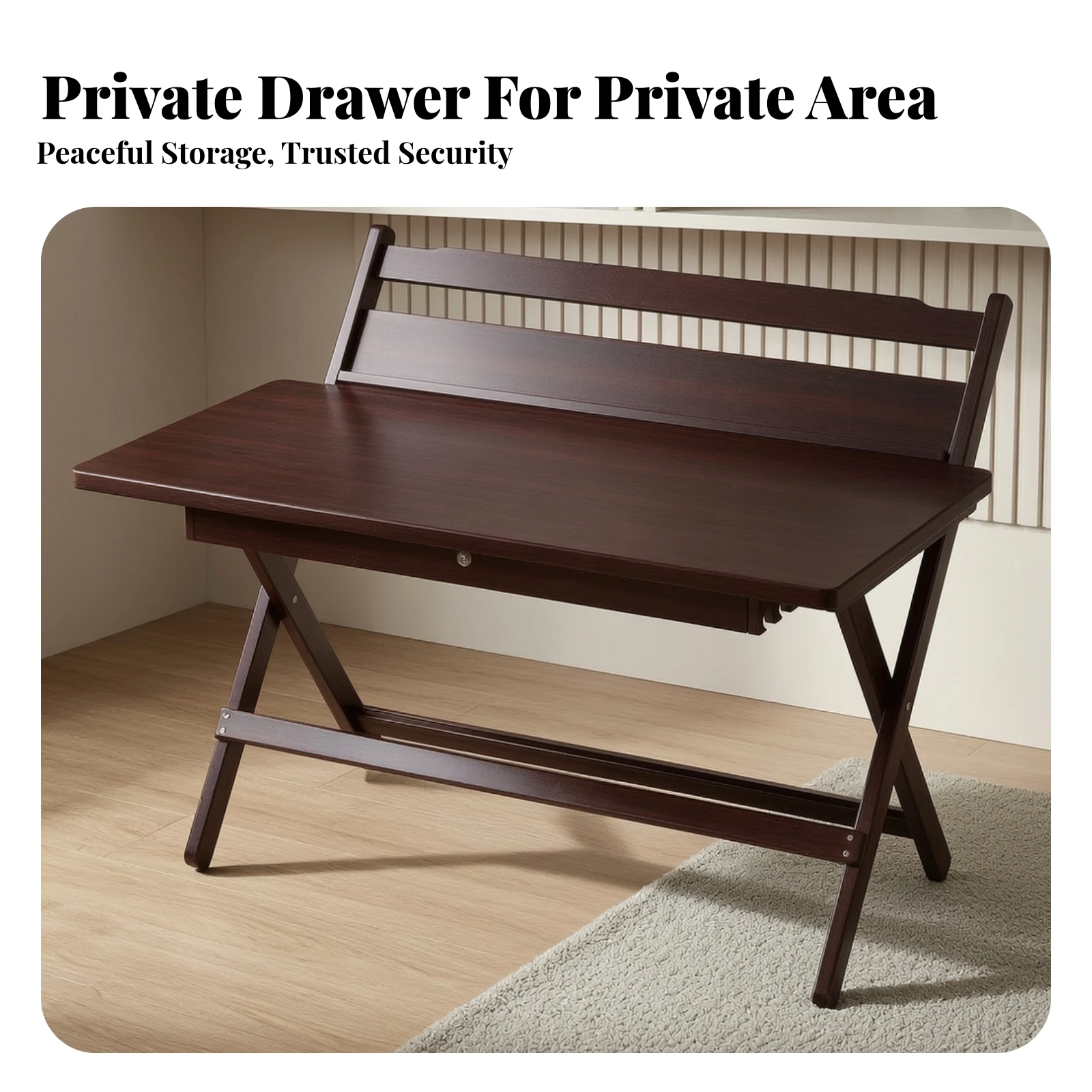 Folding Desk with Drawer Space-Saving Adjustable Height Desk with Book Ledge Study Table Multifunctional Furniture Long-Lasting