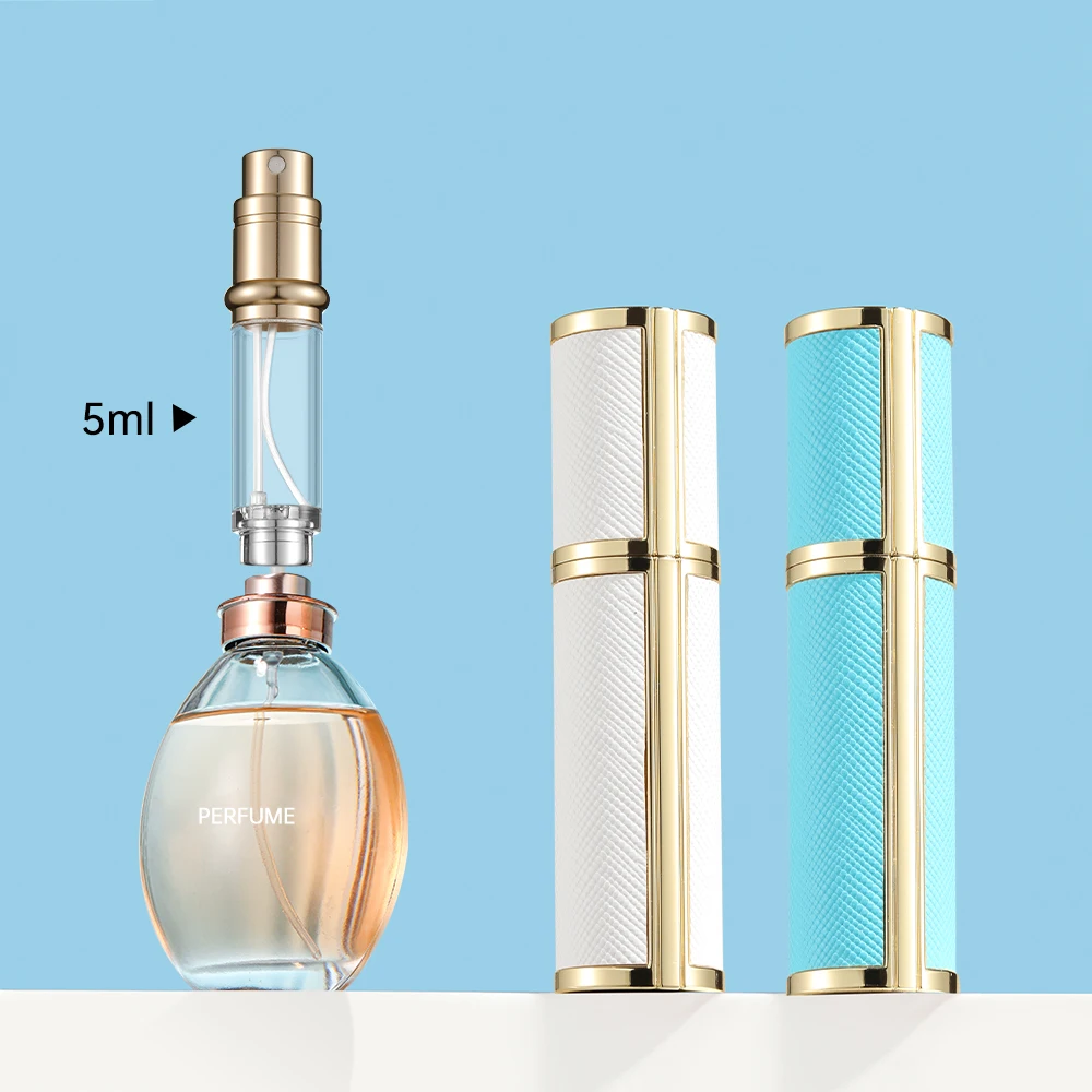 5ml PU Leather Mini Perfume Atomizer Bottle Sprayer Suitable for Boarding Tight Sealing Travel Customized Refillable Bottles
