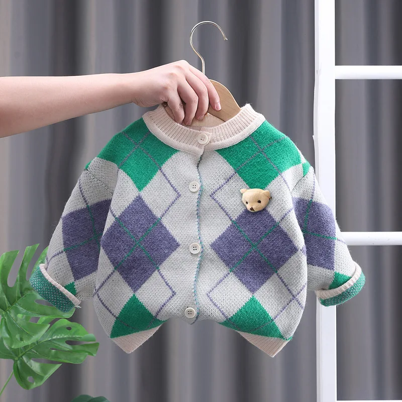 

Boys Knitted Coats Spring Autumn 2023 Children Woolen Jackets For Baby Girls Outerwear Sweaters Kids Clothing Tops Costume 4 5Y