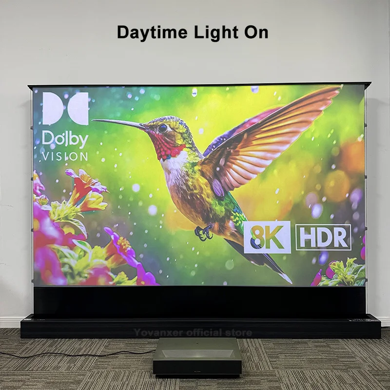 2025 New 120 inch ALR Rejecting Motorized Electric Tab Tension Floor Rising Projector Screen Square Shell  for UST Projector