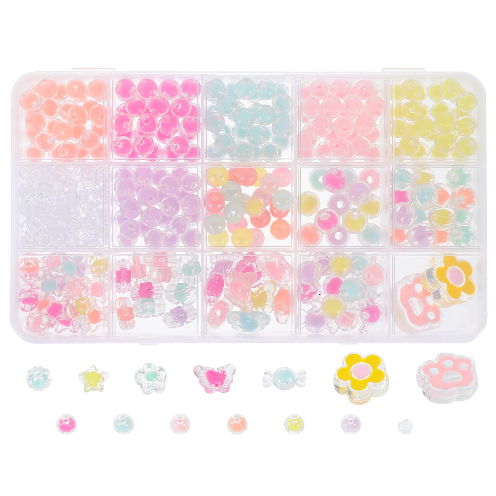 1Set Acrylic Bead Set for DIY Crafts Premium Loose Beads Material Pack for Necklace Bracelet Making Wear Resistant Smooth