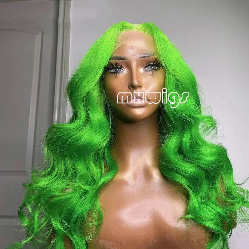 Synthetic Hair Green Loose Wave Lace Front Wig For Black Women Baby Hair Soft 26Inch Long Glueless Preplucked Heat Resistant