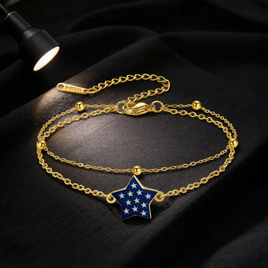 4th of July USA Flag Star Bracelet Patriotic Independence Day Jewelry Stainless Steel Adjustable Bracelet Themed Wrist Gift