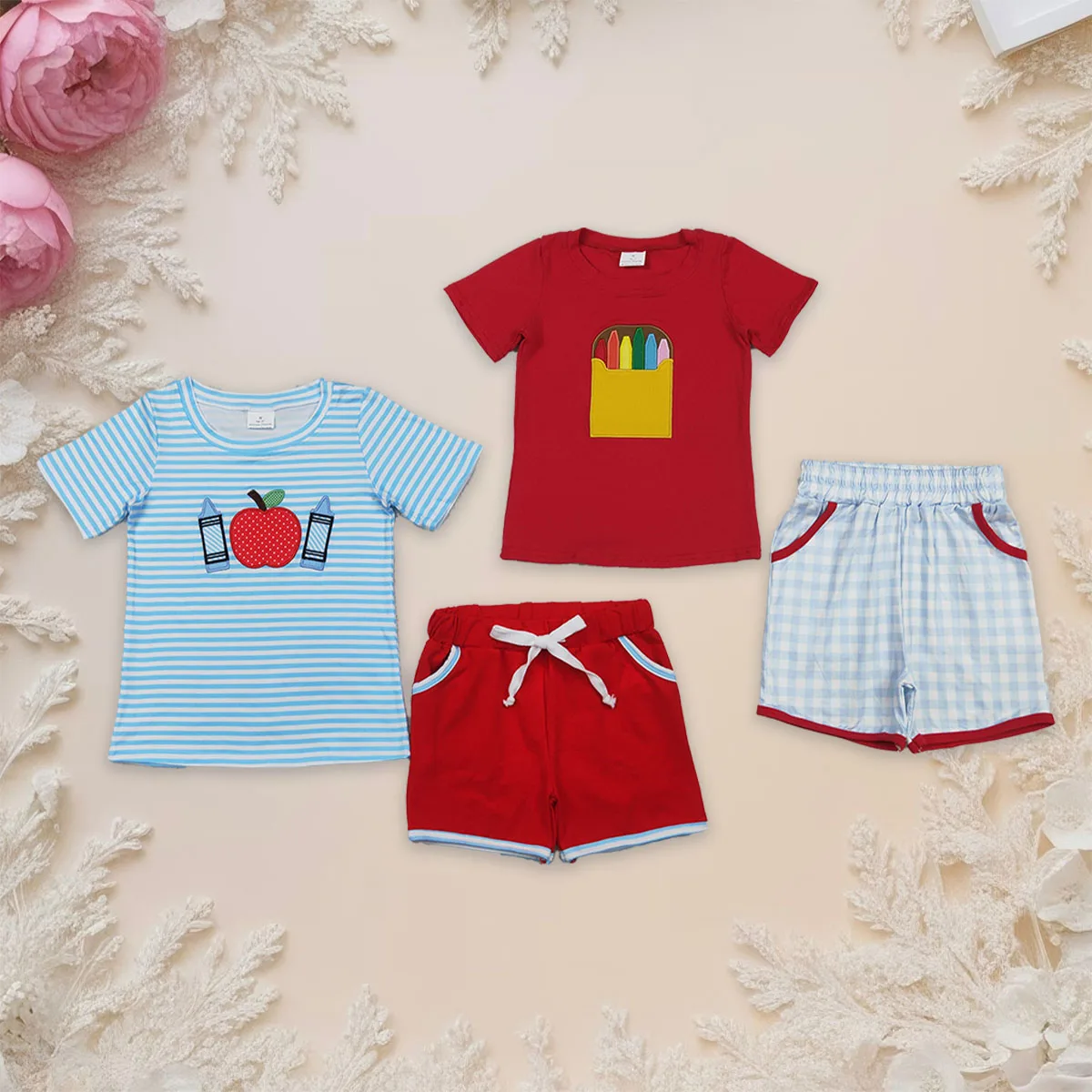 

Baby Boy Sibling Short Sleeve Shirts Top Pockets Shorts Back to School Clothes Set Infant Toddler Outfits Comfortable Clothing