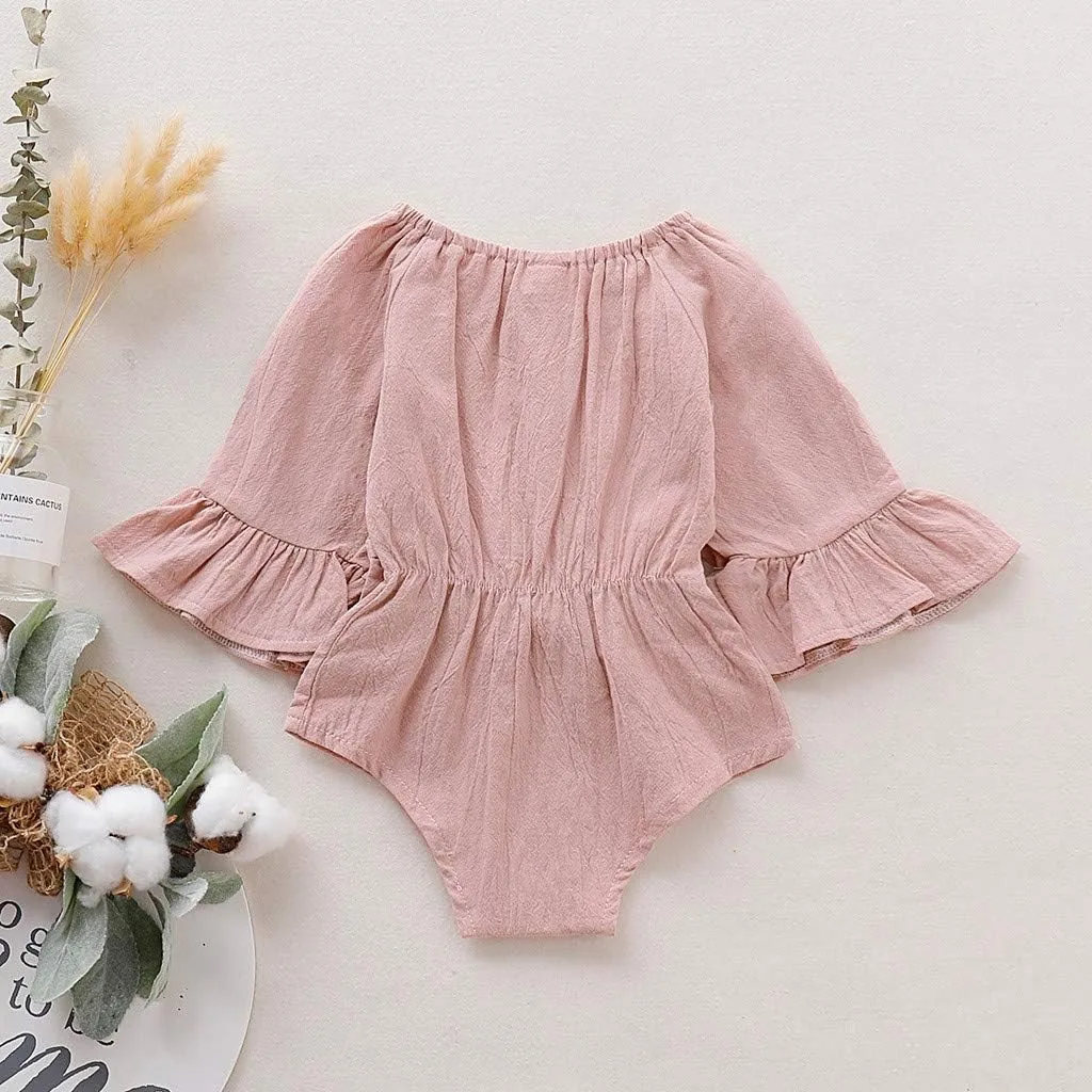 Baby Girl Bell Sleeve Romper Baby Girl Clothes, Linen Bow Bodysuit, Baby Girl summer Clothes, Boho Romper, Baby Shower Gift Gir