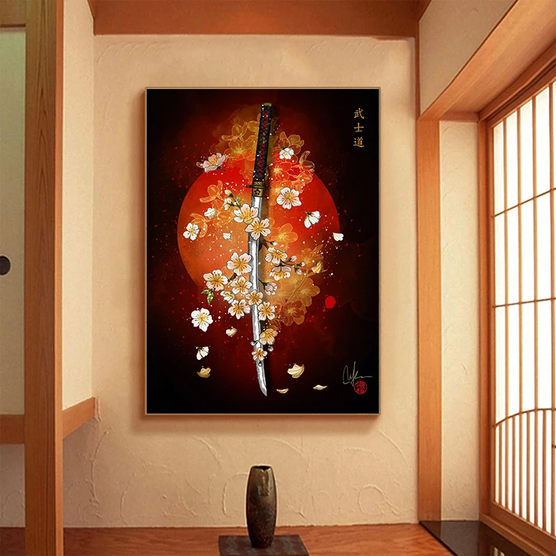 النمط الياباني المشهد قماش اللوحة المائية الحبر الجدار ملصق فني يطبع غرفة المعيشة الممر غرفة المنزل الديكور جدارية #5